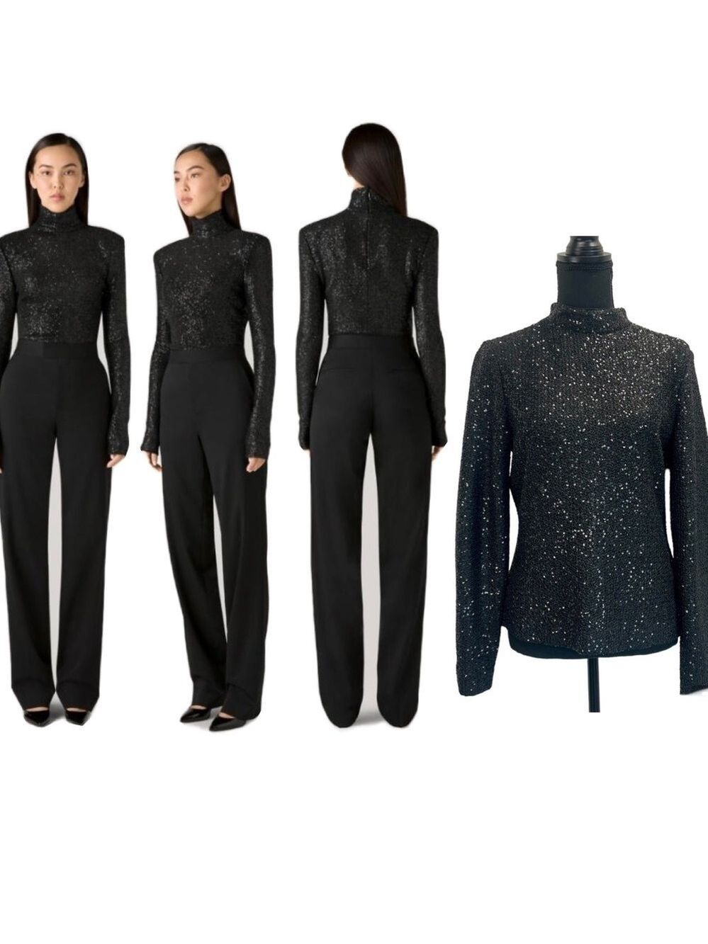 ST. John black sequin mock neck long sleeve turtleneck sweater Sz 8 NWT